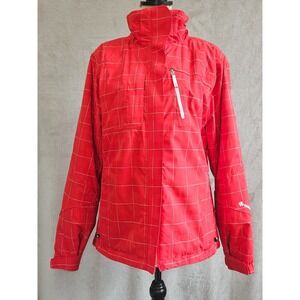 Sunice Waterproof Ski Jacket Red/White Grid - Size 14 - MINT Condition with Hood